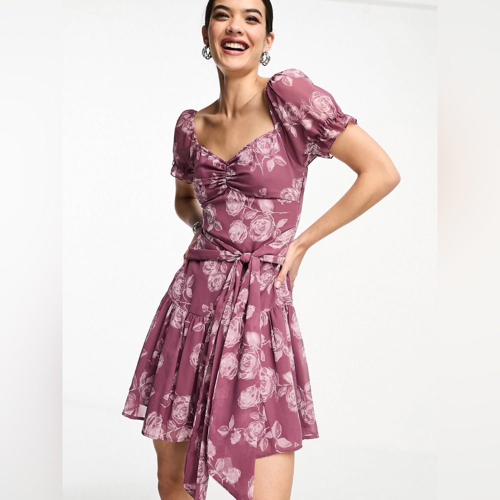 ASOS Chiffon off shoulder midi dress with waist ties
